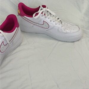 Nike Women's White and Pink Air Force 1 Sneakers